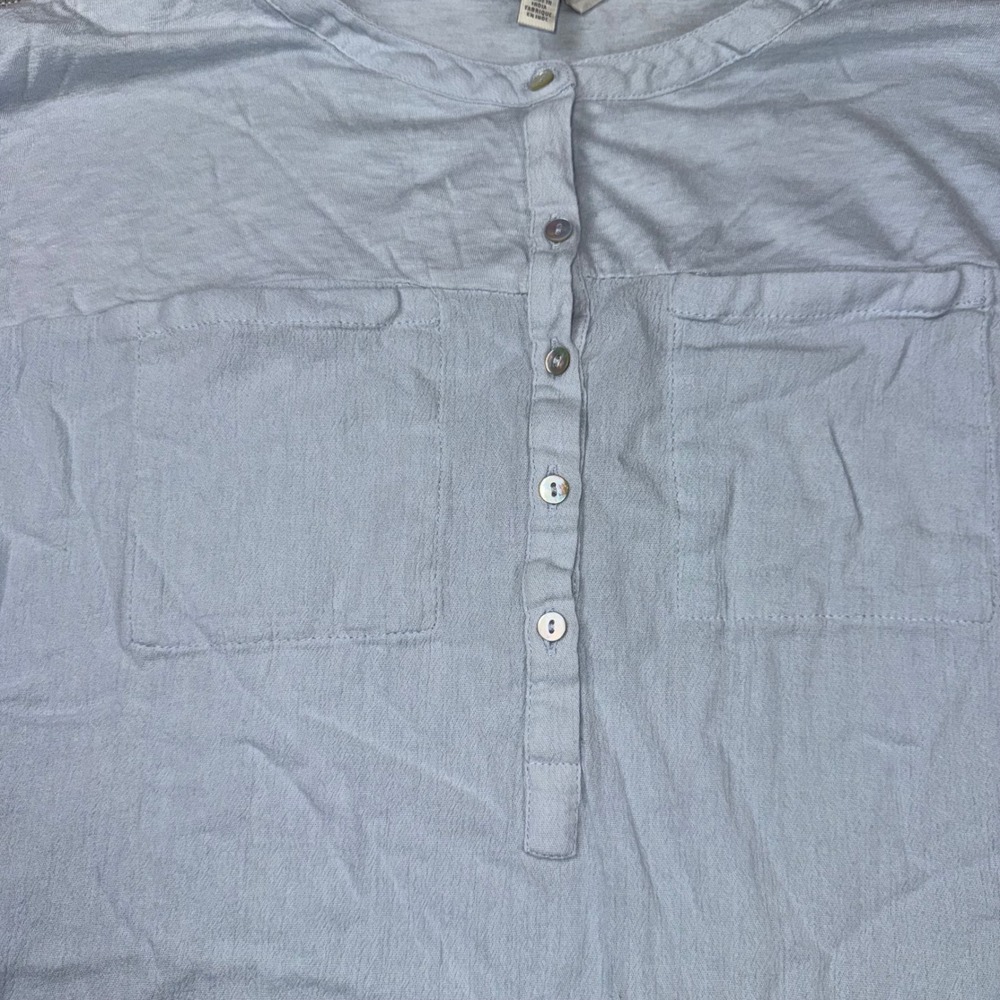 Lucky Brand Womens Light Blue Henley Short Sleeve Cuffed Button Top Size Medium - Picture 2 of 7